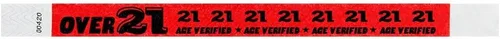 Miniatura 3 de 500 pulseras Tyvek rojo neón WristCo Over 21 para eventos, ¾" x 10", impermeables, reciclables, cómodas, resistentes a desgarros, pulseras de papel