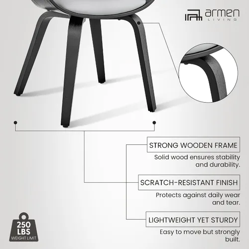 Miniatura 10 de Armen Living Adalyn - Silla de comedor de piel sintética y madera, gris/negro, 19 pulgadas de profundidad x 25 pulgadas de ancho x 30 pulgadas