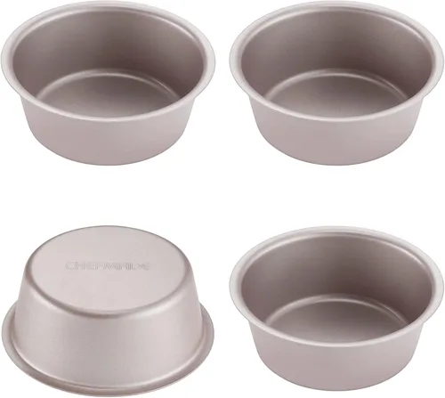 Miniatura 16 de CHEFMADE Juego de mini moldes para pudín, 3 pulgadas, 4 moldes antiadherentes para tarta de huevo, pan y pastel en forma de flor, utensilios