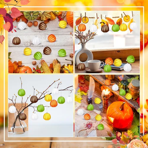 Miniatura 6 de Tigeen 12 adornos colgantes de calabaza de Acción de Gracias, mini calabaza, adornos colgantes de árbol, decoraciones de bolas para árbol, fiesta