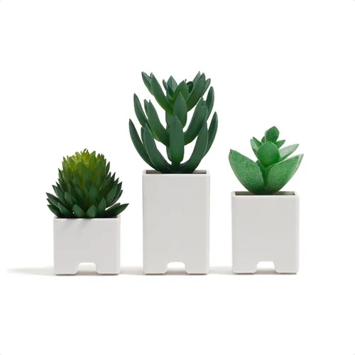 U Brands Paquete de 3 clips organizadores de cables suculentos, soportes adhesivos de plástico ABS blanco, accesorios decorativos de gestión de