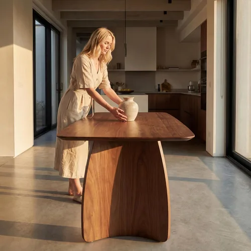Miniatura 7 de ROCITY Mesa de comedor grande de 70 pulgadas para 6-8 personas, mesa de cocina de madera maciza con patas de madera curvas, mesa de comedor larga