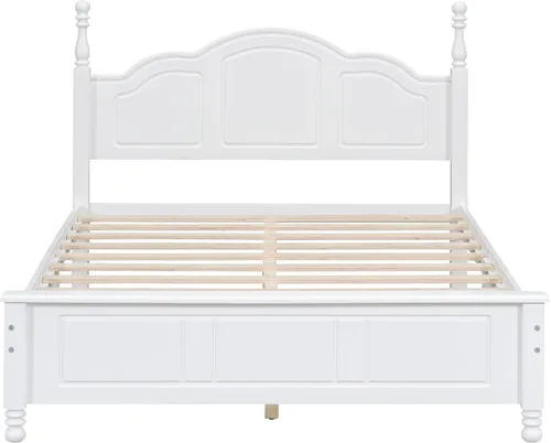 Miniatura 4 de Merax Cama clásica retro de madera maciza con cabecero, marco de cama matrimonial, no necesita somier, fácil de montar, color blanco