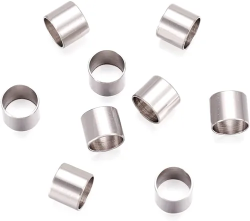 Miniatura 13 de Fashewelry - 100 cuentas espaciadoras de agujero grande de acero inoxidable en forma de barril de 6x6 mm, cuentas ovaladas de metal pulido liso