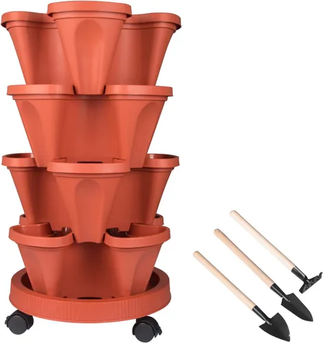 Miniatura 25 de Macetas apilables de polipropileno DUNCHATY, de 5 niveles, verde pino, para interior/exterior, 29" de altura x 13.6" de diámetro 2-1 Paquete