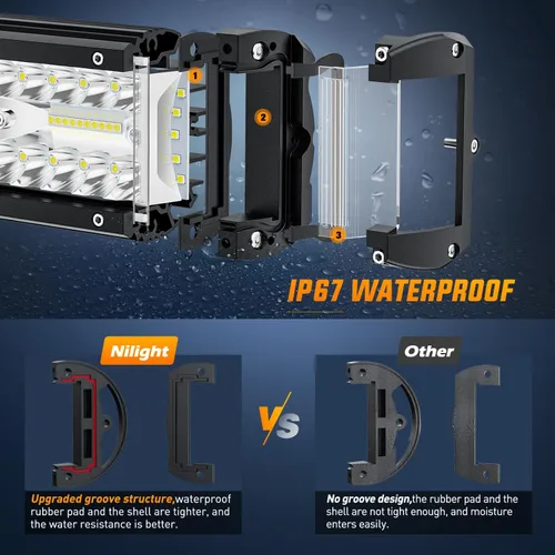Miniatura 5 de Nilight Barra de Luz Lateral de Disparo 2 PCS 4.3 Pulgadas Triple Fila Combo Spot Flood para Iluminación de Trabajo de Conducción Todoterreno