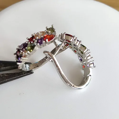 Miniatura 8 de Pendientes de aro para mujer, de lujo, esmeralda sintética, multicolor, circonita cúbica, para mujeres, adolescentes, niñas, cumpleaños, Navidad
