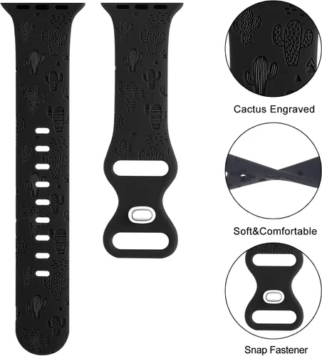 Miniatura 2 de Correa de silicona grabada compatible con Apple Watch de 1.496 pulgadas, 1.575 pulgadas, 1.614 pulgadas, bonita correa deportiva impresa con láser