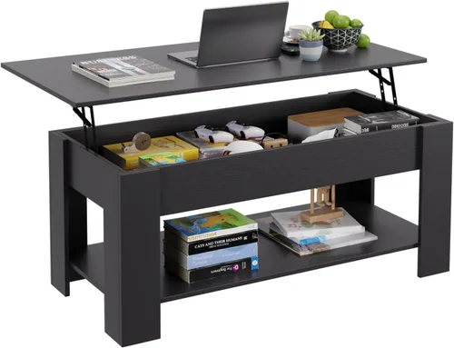 Miniatura 16 de FDW Mesa de Centro Elevable de 39.4 pulgadas con Compartimento Oculto y Estante de Almacenamiento, Tablero de Madera Elevable para Hogar, Sala