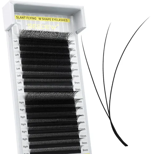 Miniatura 47 de Extensiones de pestañas con doble punta 3D, rizo D de 0.003 in, mezcla de 0.315-0.591 in, 12 filas por bandeja, tallo plano 3DD en forma de W