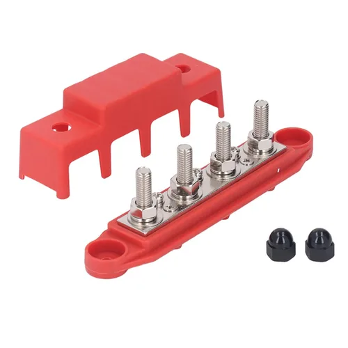 Miniatura 7 de 2 unids M8 250A Tornillo Terminal Bus Bar Distribución de Energía Bloque ABS Aleación de Zinc DC 48V 4 Terminal Automotriz