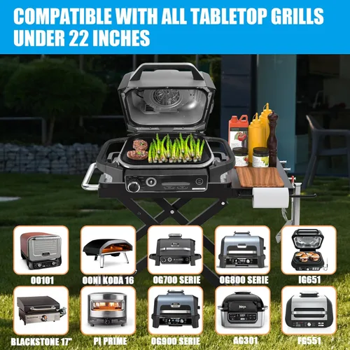 Miniatura 7 de Soporte de parrilla plegable para Ninja Woodfire OG701 OG800 OG900 Series y horno de pizza OG101, carrito de mesa al aire libre con estante lateral