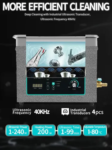 Miniatura 4 de Limpiador Ultrasónico 10L, Función de Barrido, Limpiador Ultrasónico Ajustable de 240W para Piezas de Carburador, Partes de Motor de Metal, Pistola