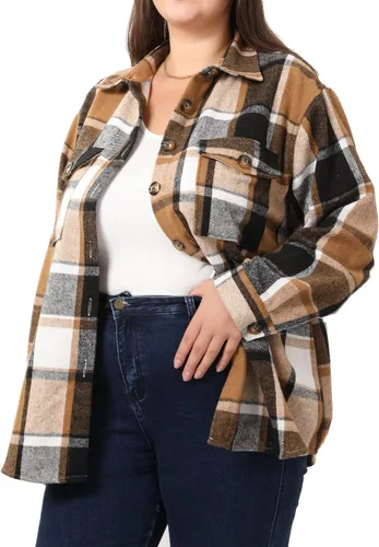 Miniatura 3 de MCEDAR Chaqueta de franela a cuadros de gran tamaño para mujer, casual, con solapa, manga larga, con botones, tallas grandes (S-4X)