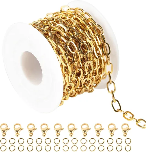 Miniatura 17 de UMAOKANG Cadenas de collar chapadas en oro para hacer joyas, cadena de clip de acero inoxidable 304 a granel con cierres de langosta y anillos Rolo