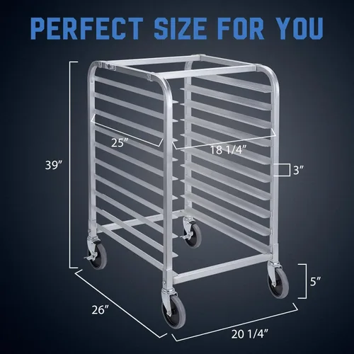 Miniatura 2 de Profeeshaw Estante para panadería de 10 niveles con ruedas, carro de almacenamiento de estante de aluminio para medias hojas o hojas completas