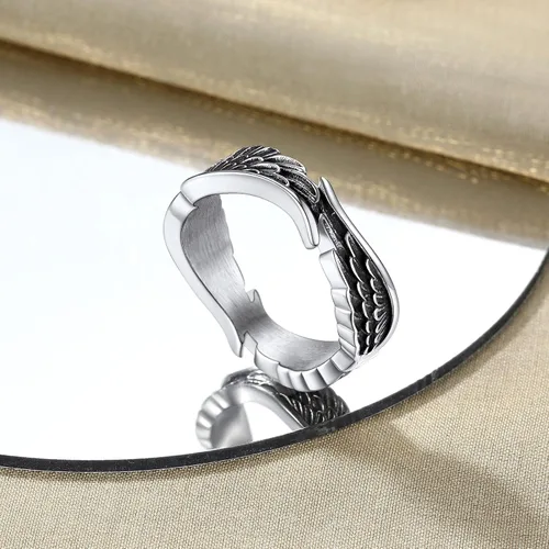 Miniatura 6 de Bestyle Anillos antiguos de ala de ángel para mujeres y hombres, anillos de banda de plumas de guardián, anillos de promesa de pareja