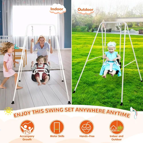 Miniatura 5 de Juego de columpios 3 en 1 para niños pequeños, columpio de bebé para interiores y exteriores, juego de columpios resistentes con soporte de metal