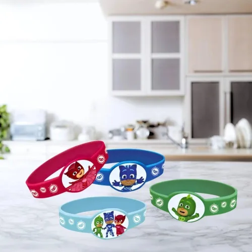 Miniatura 4 de Unique Pulseras elásticas de PJ Masks de colores surtidos (4 unidades) - Divertidas y duraderas, regalos de fiesta perfectos para los fanáticos