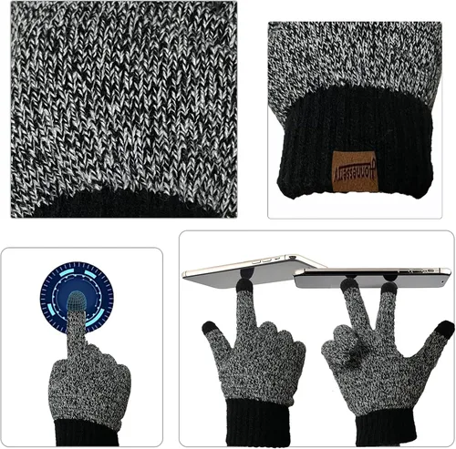 Miniatura 2 de Honnesserry Gorro de invierno para hombre con guantes de pantalla táctil, guantes cálidos para hombre y gorro, conjunto de guantes temáticos