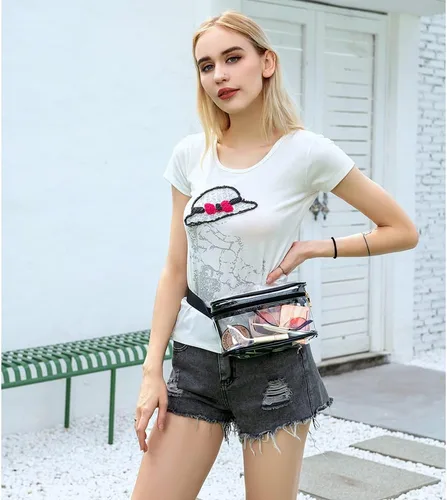 Miniatura 6 de Riñonera transparente para mujer, impermeable, pequeña, transparente, con correa ajustable, bolsa transparente aprobada para estadios, Negro 2