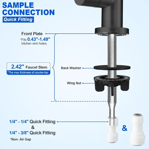 Miniatura 5 de Grifo de agua potable – Grifo de agua filtrado de vástago de rosca larga para encimera gruesa, grifo de ósmosis inversa sin plomo con manguera