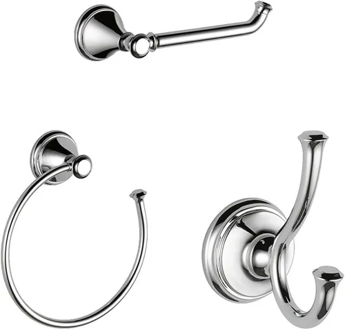 Delta Faucet 79750 Cassidy - Soporte de papel higiénico de un solo poste montado en la pared en cromo pulido y 79746 Cassidy - Toallero montado en