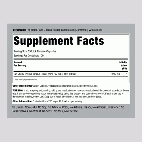 Miniatura 2 de Piping Rock Cápsulas de extracto de cereza ácida 7000 mg 200 píldoras para mujeres y hombres Extracto concentrado ultra fuerte Suplemento