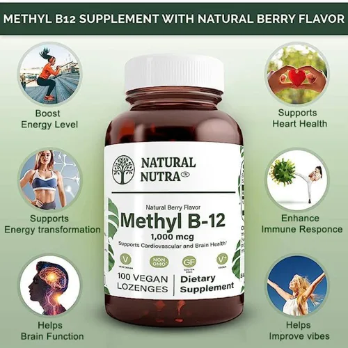 Miniatura 3 de Natural Nutra Vegano Metil B12 1000mcg, suplemento potenciador de la salud del corazón y la energía, sin gluten, 100 pastillas veganas