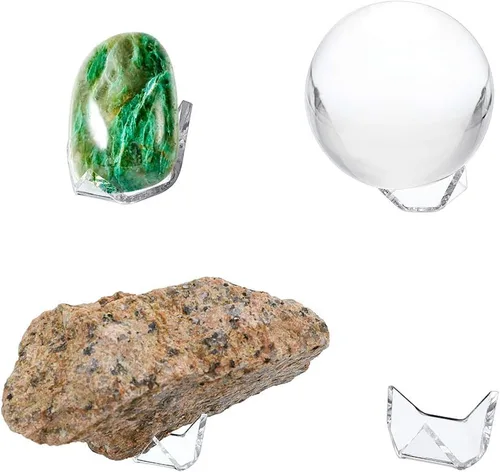 Miniatura 5 de Hipiwe Paquete de 5 soportes de exhibición triangulares acrílicos – Caballete de exhibición para geodas, rocas, ágata mineral, coral fósil, soportes