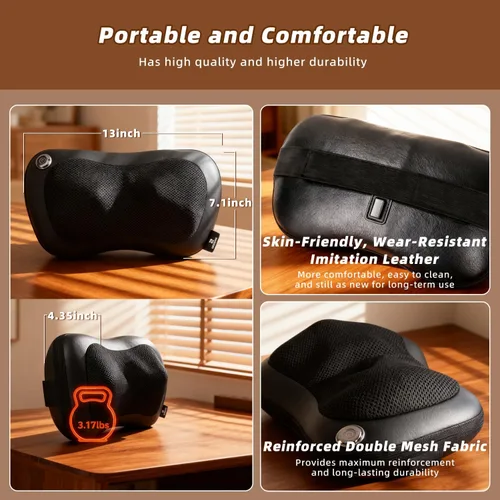 Miniatura 6 de Zenopax Shiatsu Masajeador de cuello y espalda con calor, almohada eléctrica recargable inalámbrica para aliviar el dolor muscular, amasamiento