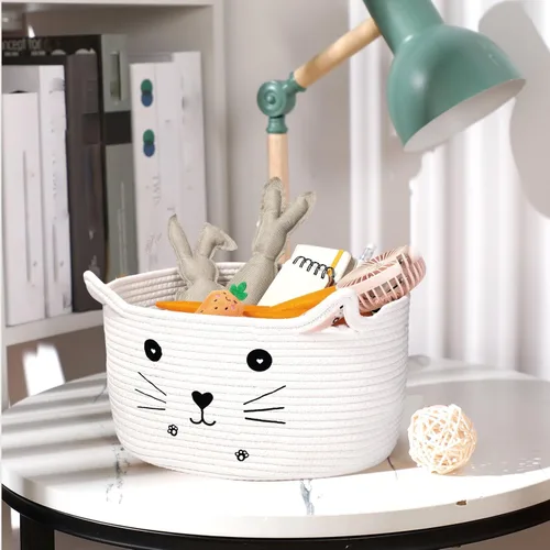 Miniatura 7 de Zopeal Cesta de almacenamiento tejida para gatos, organizador tejido con orejas, juguete decorativo de Navidad para mascotas, bonita canasta