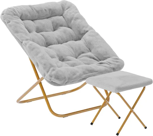 Miniatura 16 de Flash Furniture Archer - Silla Saucer con marco de acero plegable, silla portátil de gran tamaño, para dormitorio o dormitorio, 28 pulgadas, piel