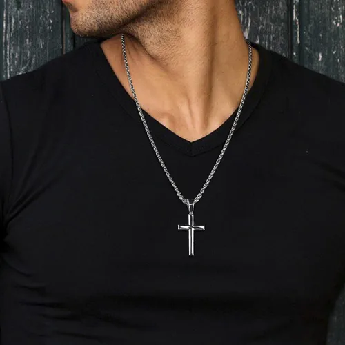 Miniatura 4 de Jstyle Collar de cruz para hombre, colgante de cruz de plata de ley con cadena Rolo para hombres y mujeres, 16-24 pulgadas, Circonia cúbica