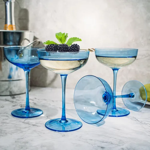 Miniatura 4 de Juego de 4 copas de champán azul océano, copas de Martini y cóctel de cristal de alta calidad de 7 onzas, cristalería tintada elegante