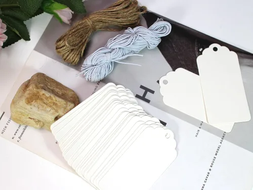 Miniatura 5 de Etiquetas de precio blancas con cuerda, etiquetas de regalo, 200 etiquetas colgantes de 3.5 x 1.8 pulgadas, etiquetas de papel en blanco
