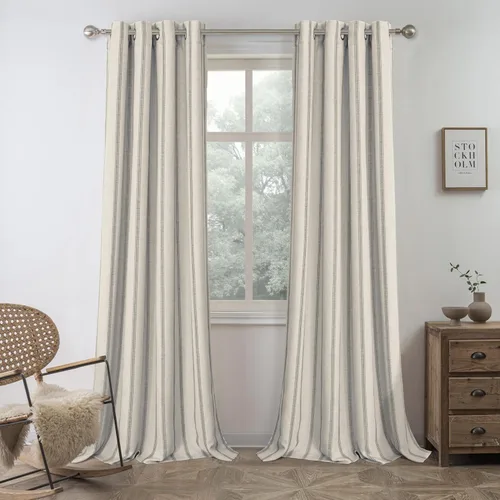 Miniatura 40 de DriftAway - Cortinas de Lino Mezcla de Granja 100% Opacas de 84 Pulgadas de Largo para Dormitorio, Cortinas Verticales Rayadas Impresas de Lino