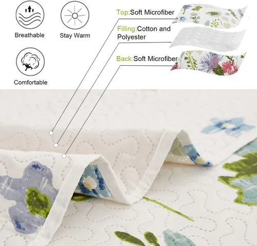 Miniatura 2 de Ycosy Juego de Edredón Floral Tamaño Full/Queen Colcha Reversible de Flores Queen Edredón Ligero de Verano Ropa de Cama Edredones Florales Morados