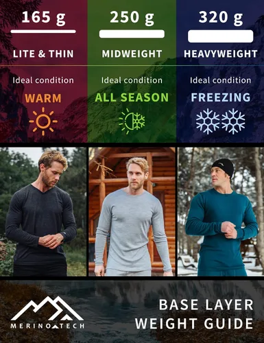 Miniatura 3 de Merino.tech - Camiseta de capa base de lana merino, camisetas térmicas de manga larga de 100% lana merino, de peso ligero, medio y pesado