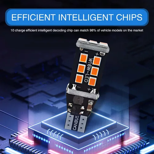 Miniatura 5 de 4 luces LED T15 de marcha atrás decodificadas para automóvil, luz de freno de señal de giro brillante 2835-15smd, W16W 912 921 906 reemplazo