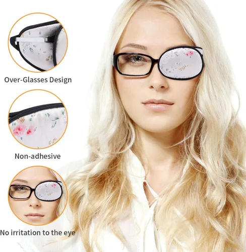 Miniatura 2 de eZAKKA Eye Patches for Adults, Eye Patch for Glasses, Silk Patch for Lazy Eye Amblyopia Strabismus and After Surgery (Floral+Black Polka Dots)