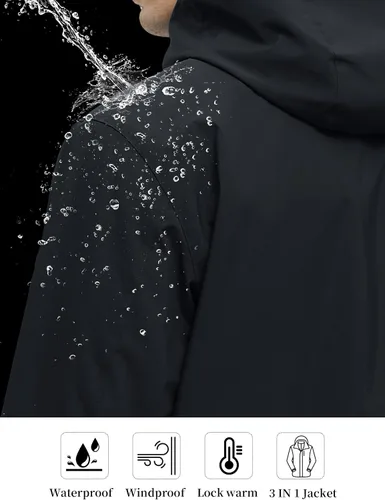 Miniatura 5 de YGREYG Chaquetas de invierno impermeables 3 en 1 para hombre, para esquí, abrigo de lluvia y nieve, con forro acolchado, cortavientos