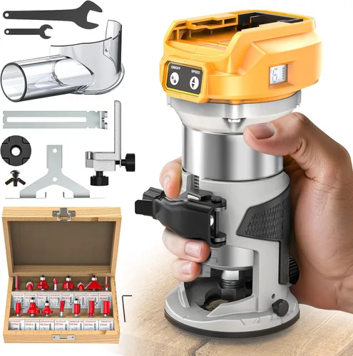 Miniatura 14 de MtiolHig Enrutador compacto inalámbrico compatible con batería DeWalt de 20 V (solo herramienta), herramienta de enrutador de 6 velocidades