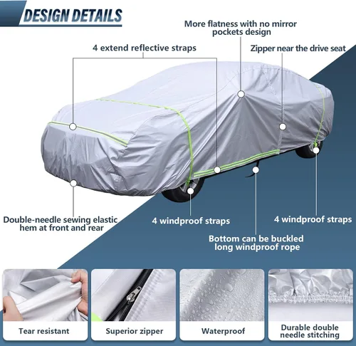 Miniatura 4 de BYDOLL Funda impermeable para automóvil para todo tipo de clima, 6 capas, a prueba de nieve, resistente al viento, protector de granizo, cubiertas