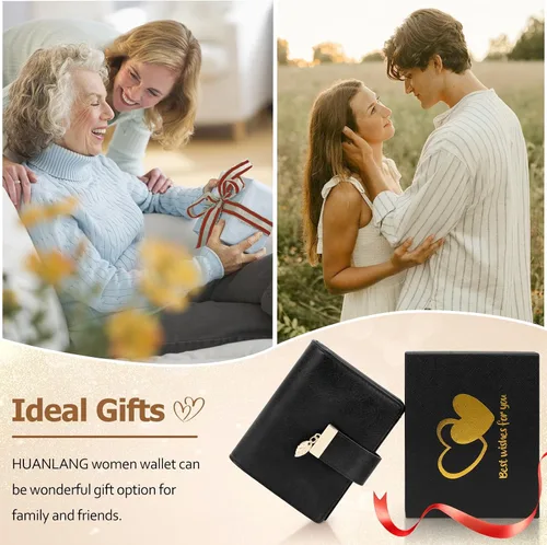 Miniatura 6 de HUANLANG Carteras pequeñas para mujer, con bloqueo Rfid, de cuero, plegable, tarjetero para tarjetas de crédito, cartera para mujer, bolsillo
