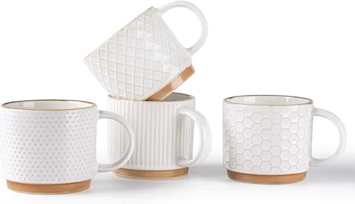 Miniatura 39 de GBhome Tazas de café apilables de 6 onzas, tazas de café de cerámica con patrones de textura para hombre, mujer, papá, mamá, juego de 4 tazas