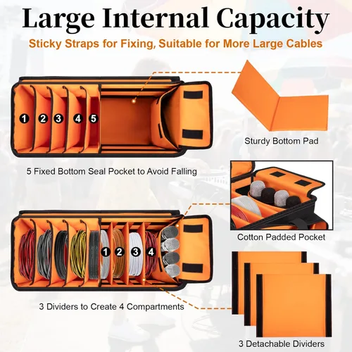 Miniatura 2 de Bolsa grande para cables de DJ con bolsillo para laptop y micrófono, bolsa de DJ para equipo y accesorios de música con divisores desmontables