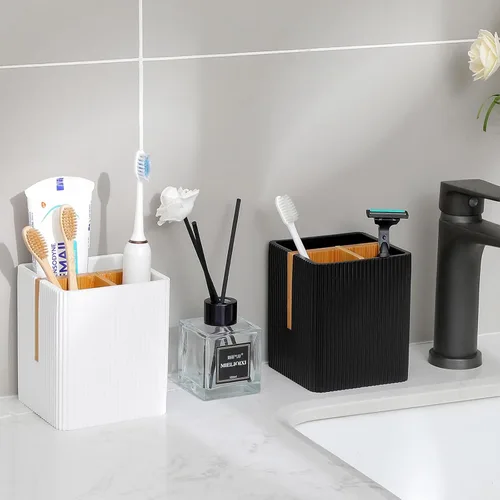 Miniatura 2 de rejomiik Portacepillos de dientes para encimeras de baño, 3 ranuras para cepillado eléctrico de dientes y almacenamiento de pasta dental, soporte