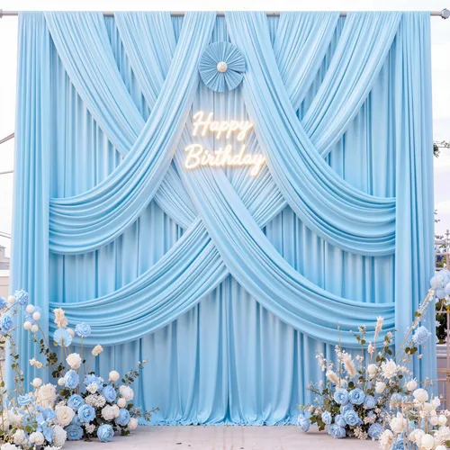 Miniatura 7 de Cortina de telón de fondo azul bebé de 10 x 8 pies sin arrugas para fiestas, cortinas de fondo de fotos de poliéster azul claro para cumpleaños