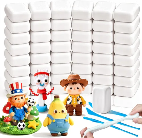 Paquete de 50 arcilla de espuma blanca seca al aire, arcillas moldeables suaves y ligeras de 1.3 libras con 3 cuchillos de escultura para niños,